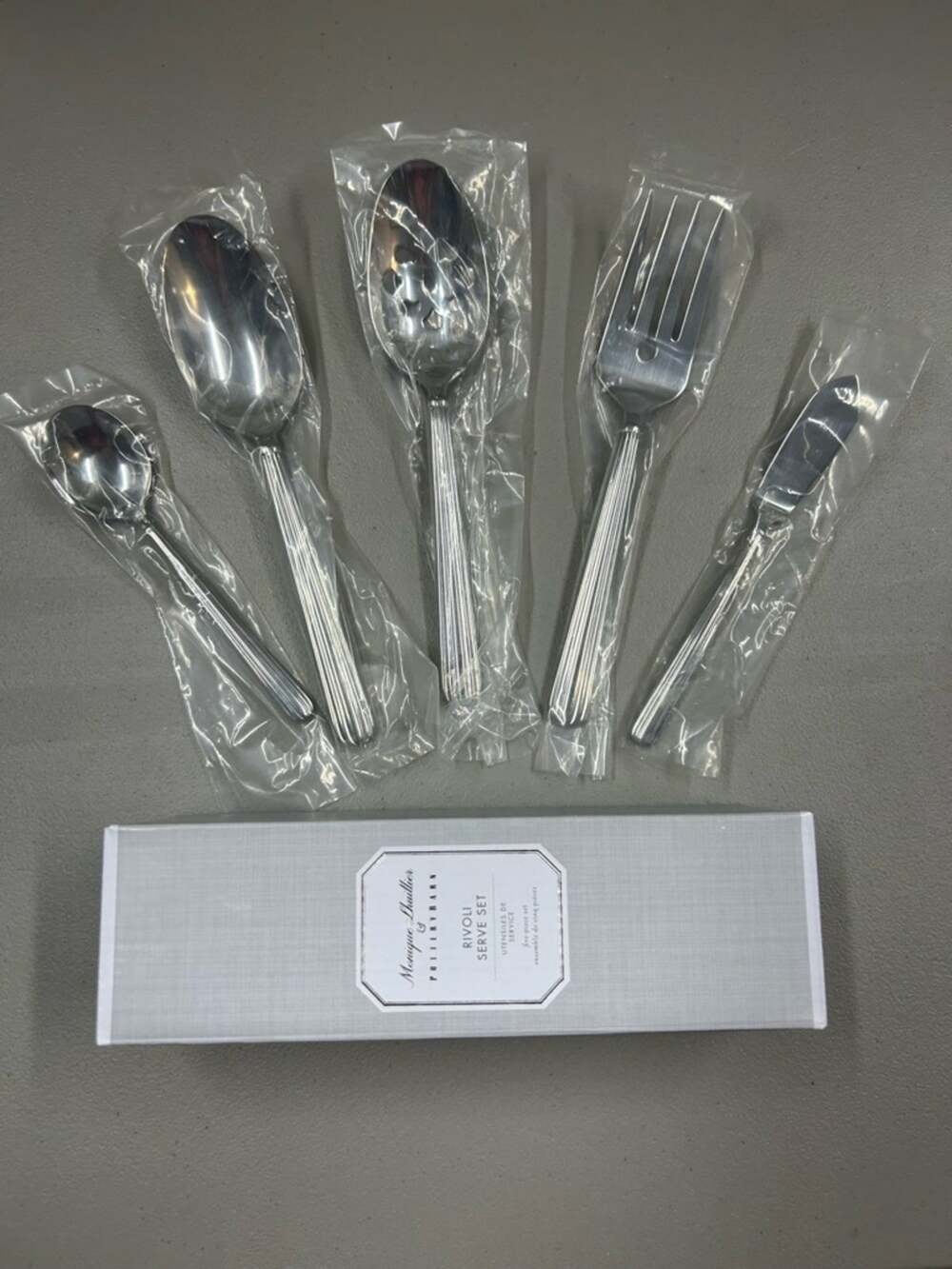 Monique Lhuillier x Pottery Barn Rivoli Serve Set 5 Pc Spoon Fork Silverware NEW